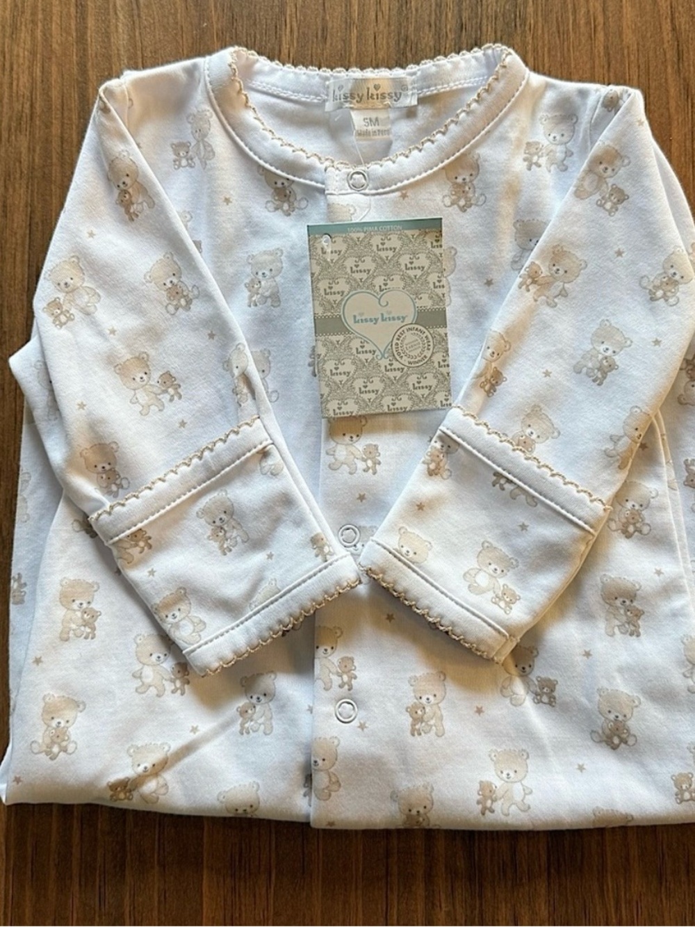 Kissy Kissy Cream & Tan Teddy Bear Snap- convertible gown